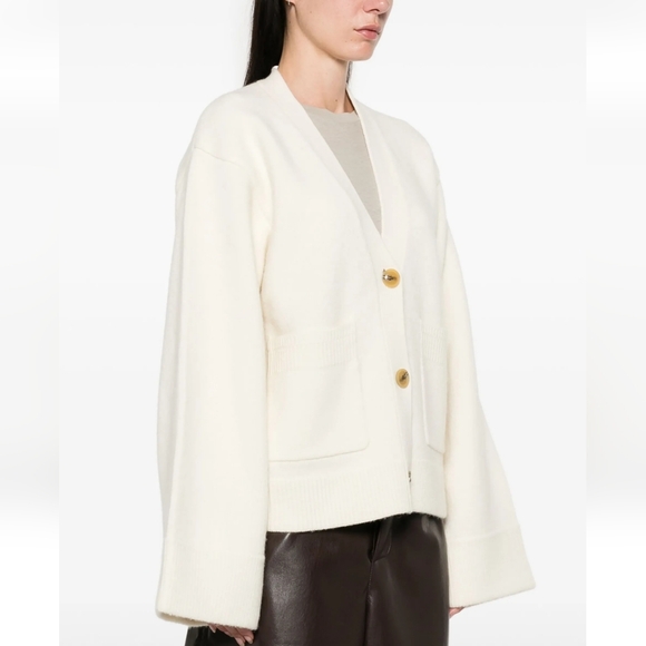 Axel Arigato Memory Relaxed Cardigan Ivory Lambs Wool Oversized Boxy Medium - Picture 3 of 16